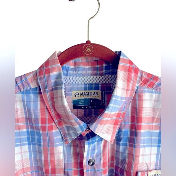 Magellan Outdoors Blue Plaid Relaxed Fit LS Fishing Shirt Size Large 2 0423 - Picture 2 of 4